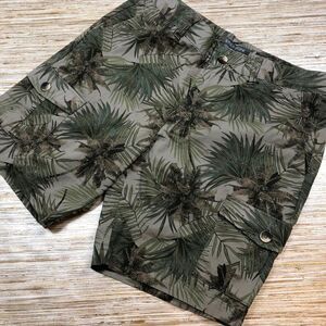 3143 SLATE & STONE flat front cotton cargo shorts GREEN Palms size 32 nwot